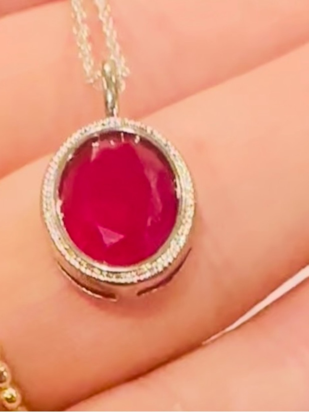 New XL Natural Ruby Necklace pendant white gold on 925 sterling silver over 3 ct - Picture 5 of 9